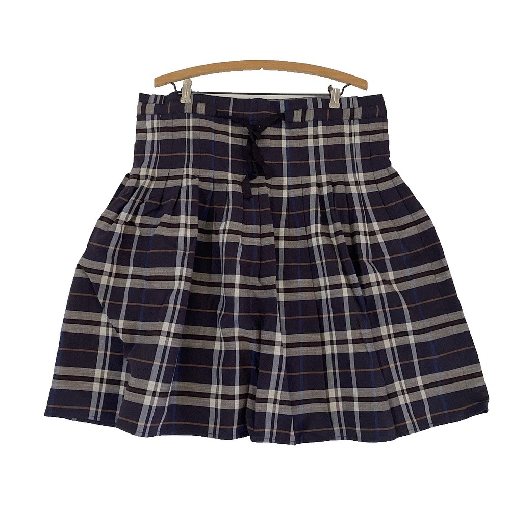 BCBG MaxAzria Pleated Plaid A Line Skirt Knee Length School‎ S Brown Blue Trend